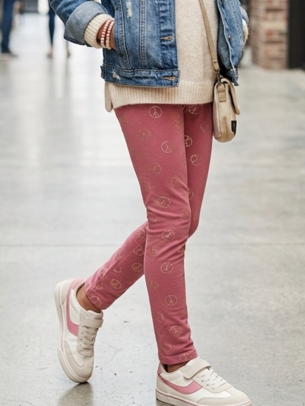 Kids Pink Peace Sign Leggings